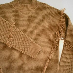Michael Kors, dark camel, fringe, mock neck, sweater, size large
